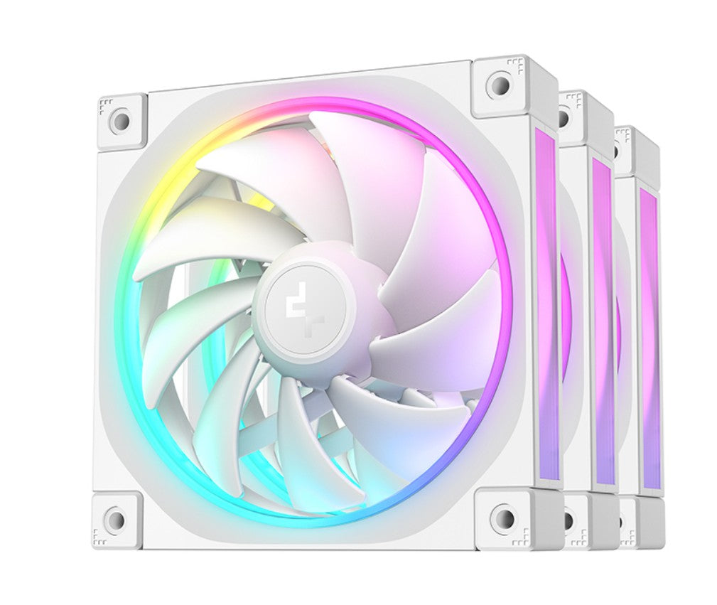 DeepCool FL12 3IN1 WH (3-Pack) 120mm Unique ARGB Fans, Low Noise, 4-pin PWM, Fluid Dynamic Bearing, Addressable RGB LED DeepCool FL12 3IN1 WH (3-Pack) 120mm Unique ARGB Fans, Low Noise, 4-pin PWM, Fluid Dynamic Bearing, Addressable RGB LED